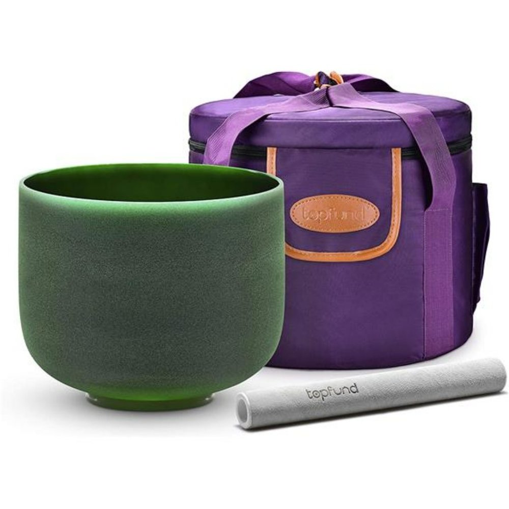 TOPFUND Green F Note Crystal Singing Bowl Heart Chakra 8 inch with Suede Striker